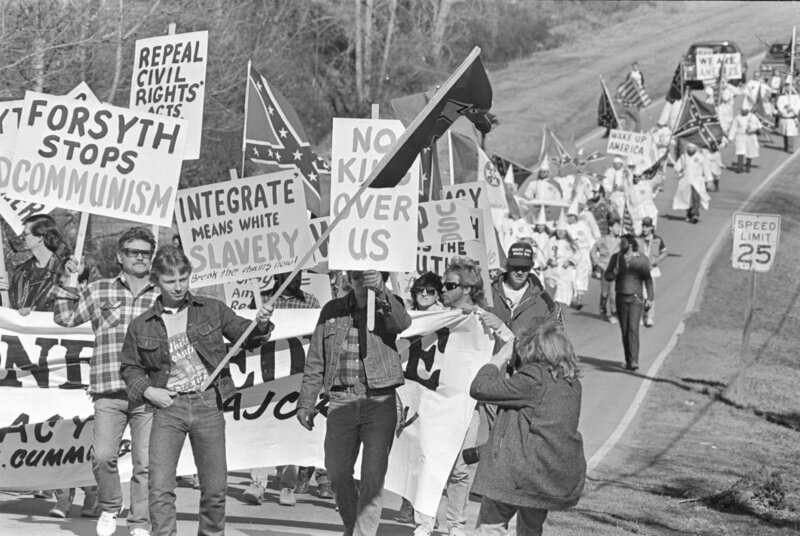 White supremacists picketing at the Forsyth County freedom march, Georgia, January 17, 1987