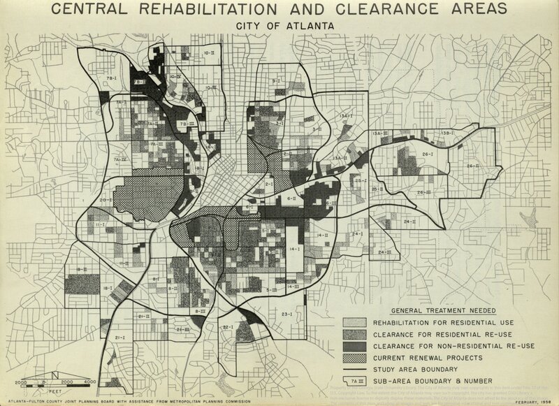 City of Atlanta: Central Rehabilitation and Clearance Areas; Comprehensive plan, city of Altanta, 1958: land use, major thoroughfares, community facilities, public improvements