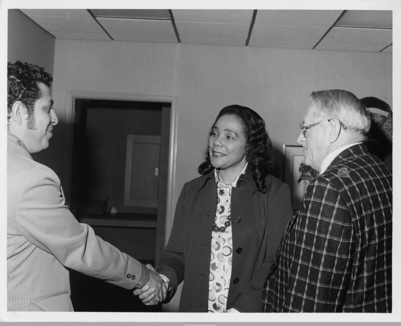 Coretta Scott King with E. L. Abercrombie at a Laundry Workers Union Local 218 event, Atlanta, Georgia, early 1970s.