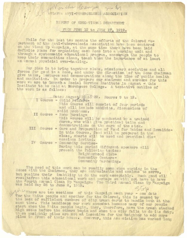 Atlanta Anti-Tuberculosis Association Report of Educational Department, June 17, 1919